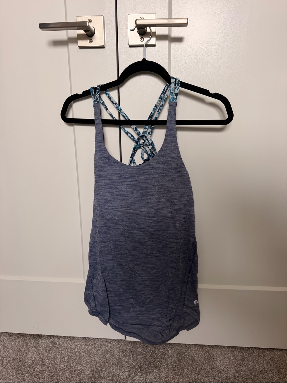 lululemon athletica Blue Heather Tank with Patterned Crisscross Straps